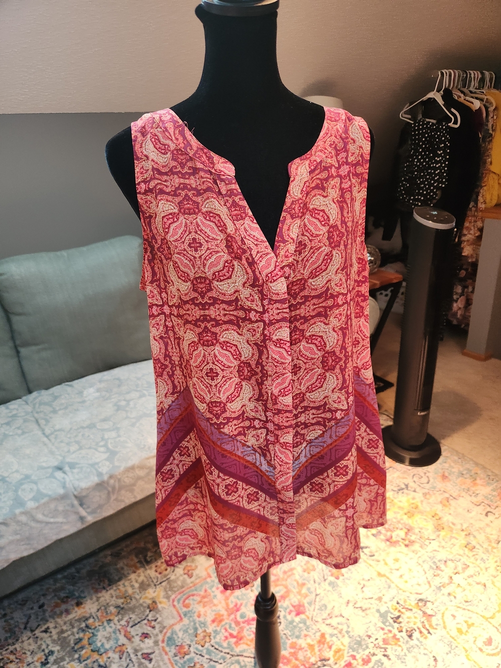 Sanctuary Pink & Res Paisley Sleeveless Button-up Blouse Large Boho
